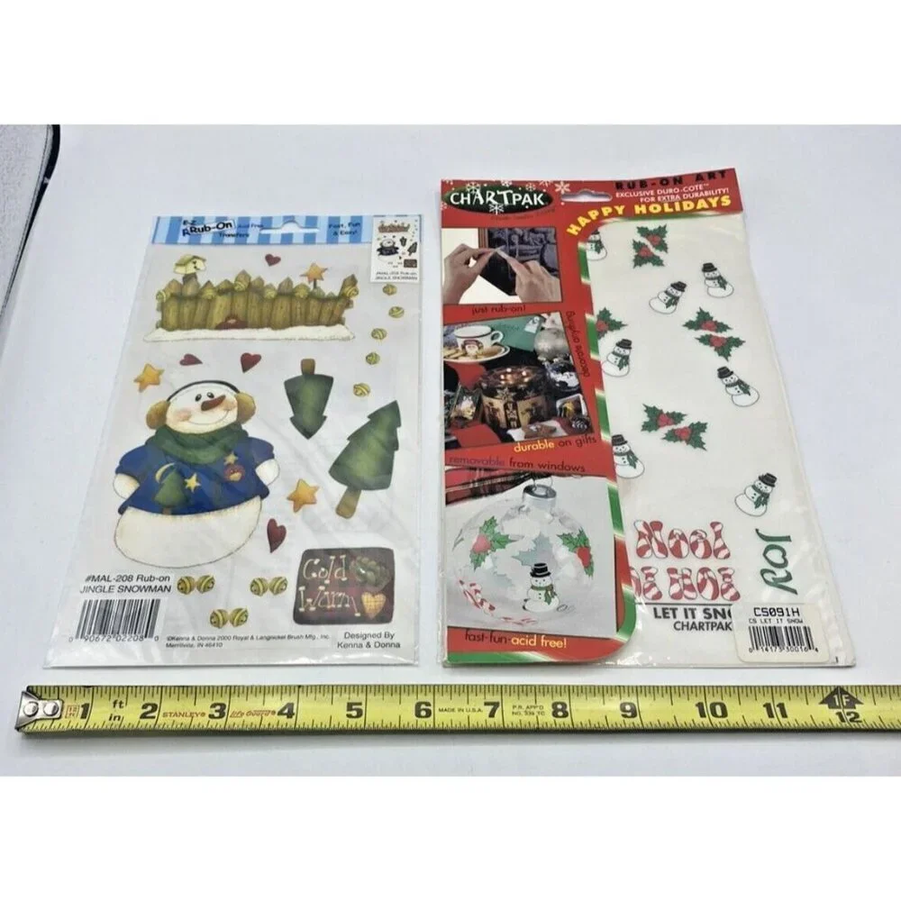 Vtg Chartpak Royal Langnickel Rub On Transfers Lot 2 Christmas Snowman Holiday